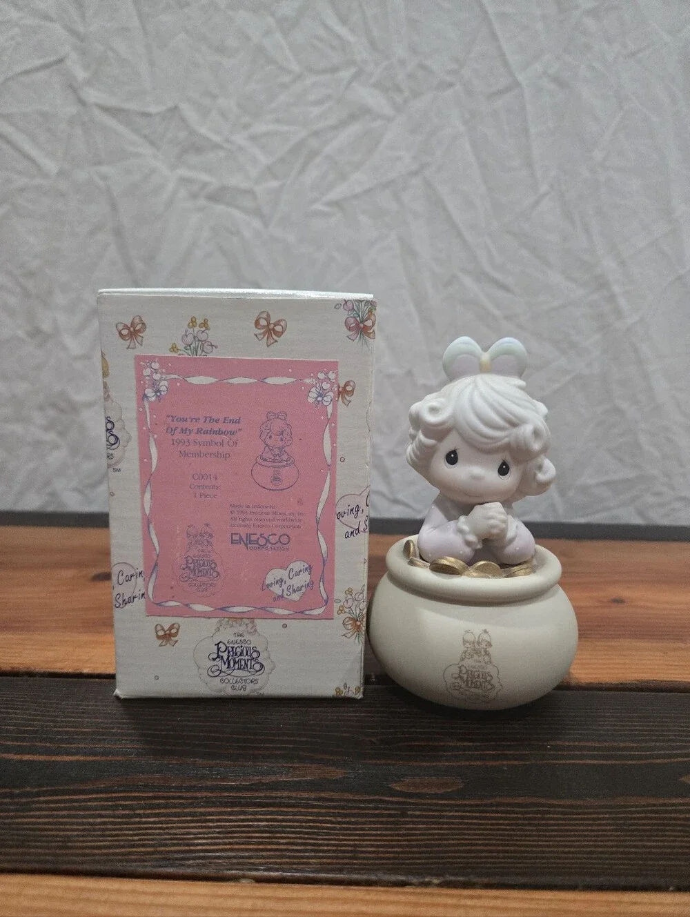 Precious Moments Porcelain Ornament in White with Pastel Green Basket